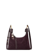 Women's Burgundy Long Strap Suede Leather Mini Handbag | Derimod