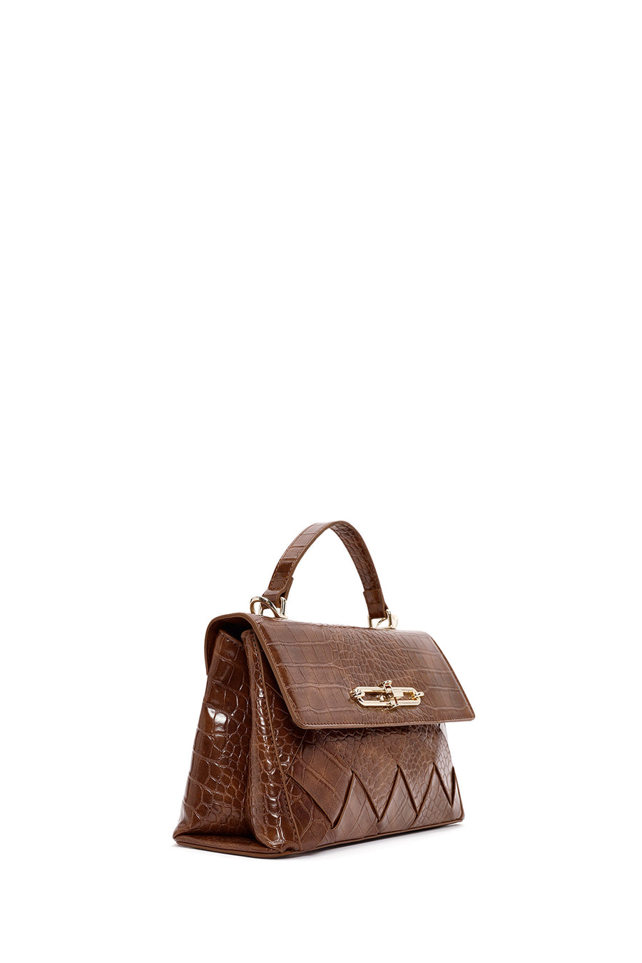 Women's Brown Long Strap Crocodile Patterned Handbag