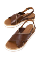 Woman Brown Wedge-Heel Leather Sandal | Derimod