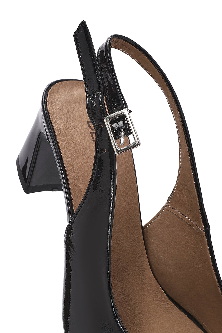 Women's Black Ankle Buckle Slingback Heeled Patent Leather Shoes