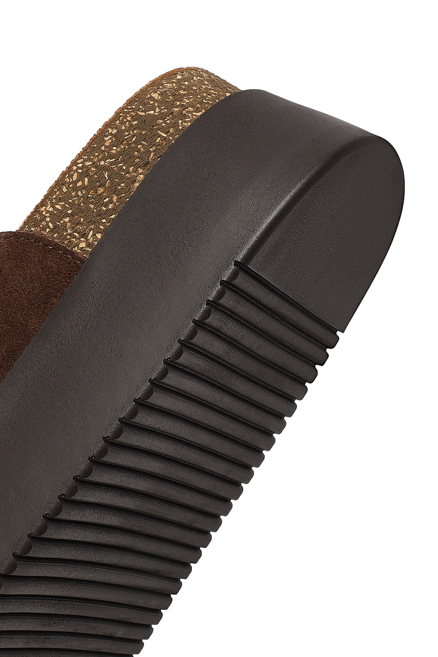 Women's Brown Double Buckle Thick Sole Suede Leather Slippers
