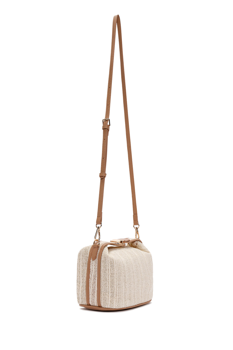 Women's Cream Long Strap Straw Handle Bag