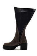 Women's Mink Zippered Thick Heel Suede Leather Boots | Derimod