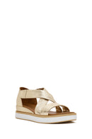 Women's Gold Thick Soled Leather Sandals | Derimod