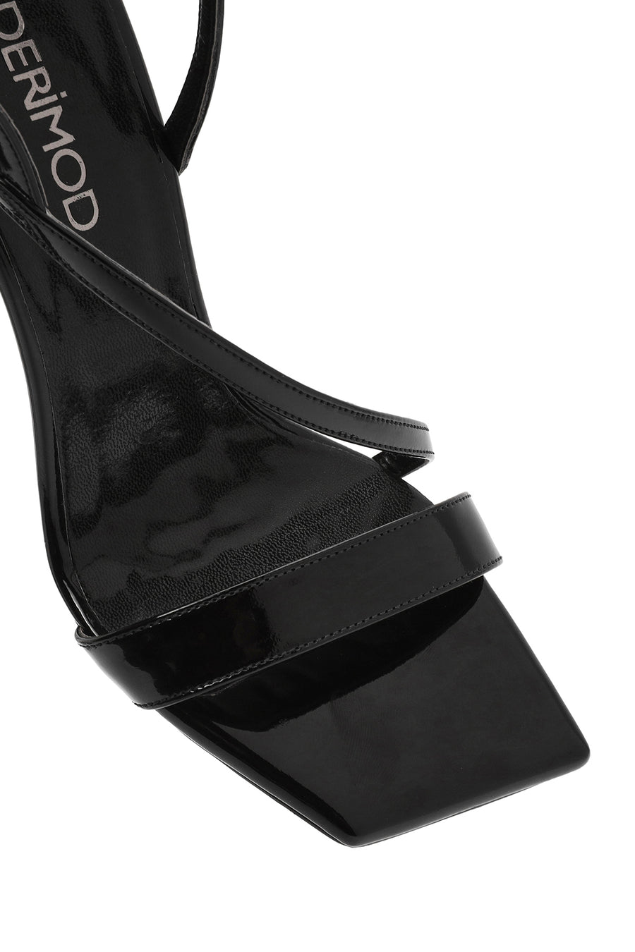 Women's Black Ankle Buckle High Thin Heel Patent Leather Sandals