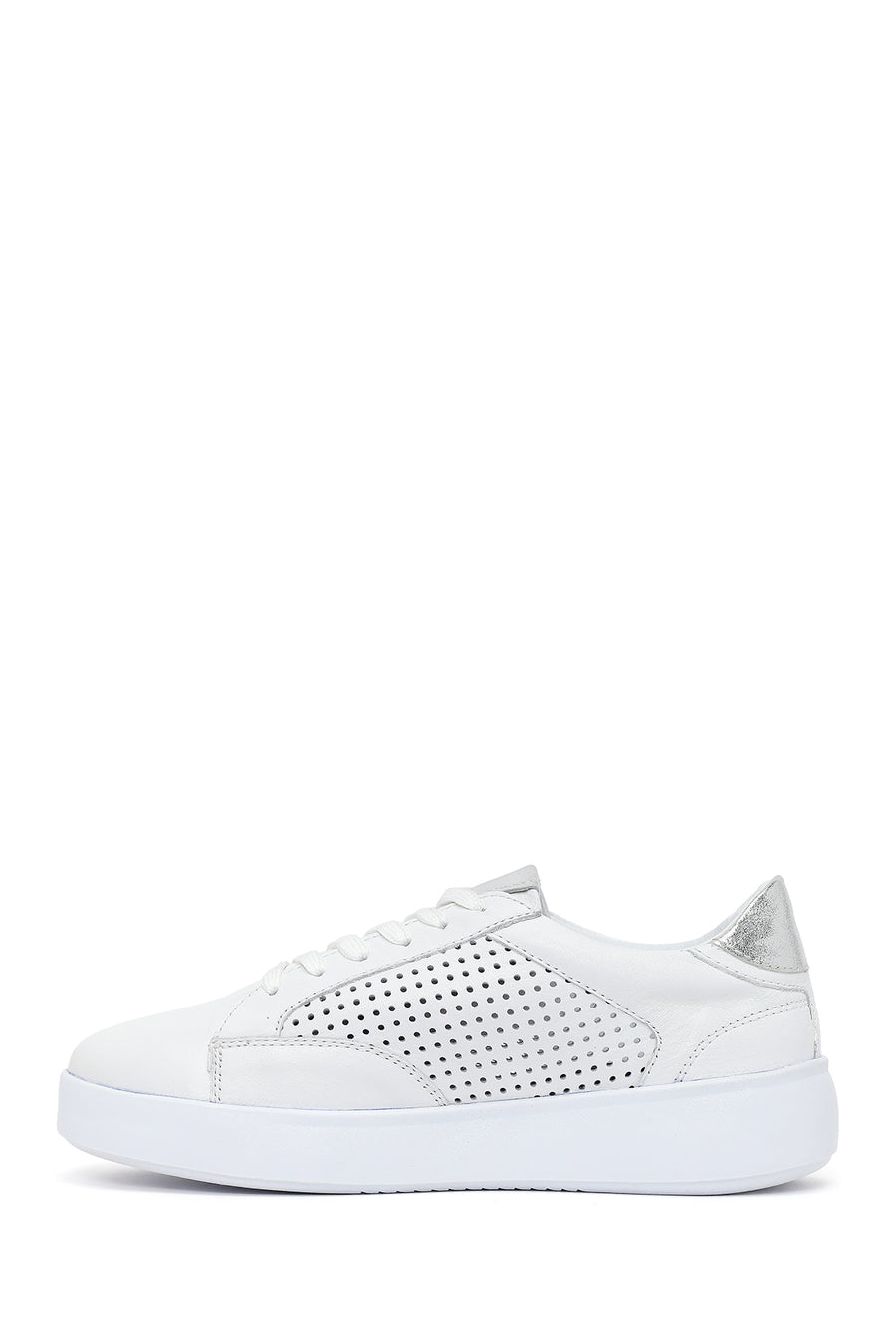 Kadın Beyaz Bağcıklı Deri Sneaker