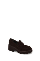 Woman Black Thick-Heeled Suede Masculine Loafer | Derimod