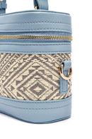 Women's Blue Long Strap Patterned Mini Box Crossbody Bag | Derimod
