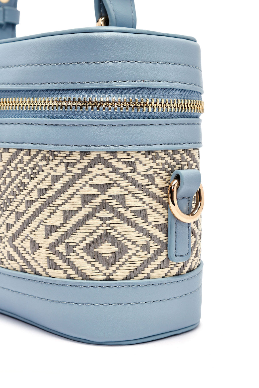 Women's Blue Long Strap Patterned Mini Box Crossbody Bag