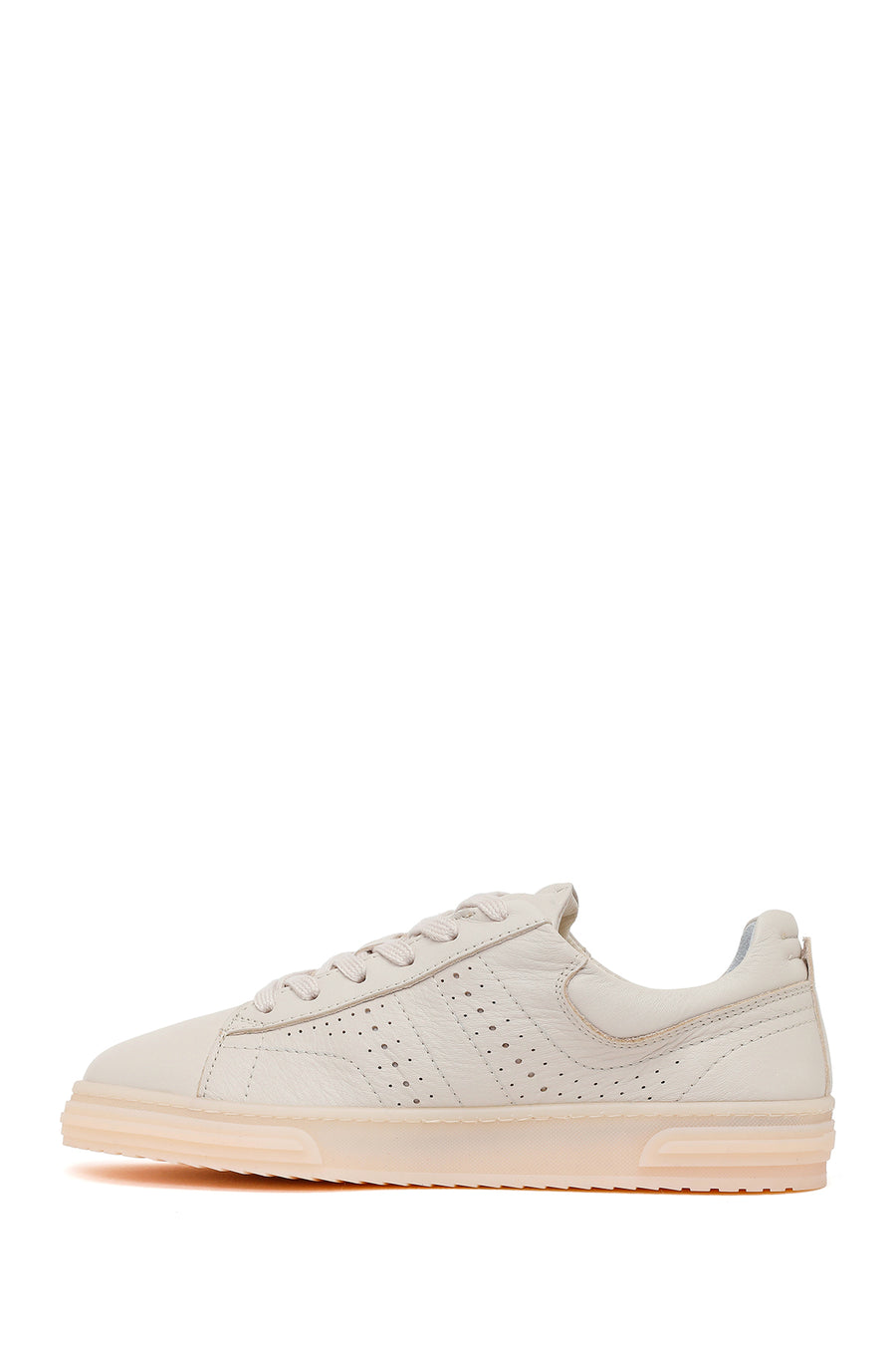 Woman Cream Lace-up Leather Sneaker