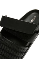 Women's Black Knit Leather Slippers | Derimod