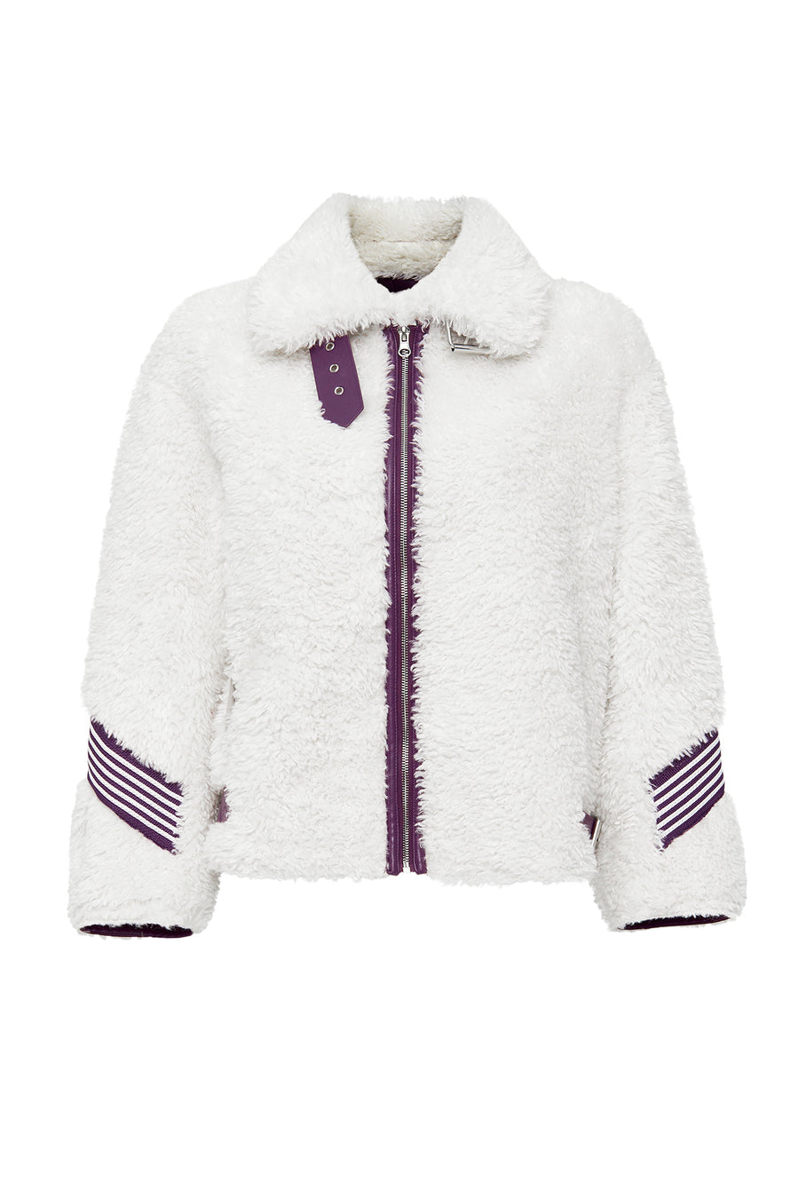 Meribel Women's Multicolored Purple Stripe Detail Teddy Coat