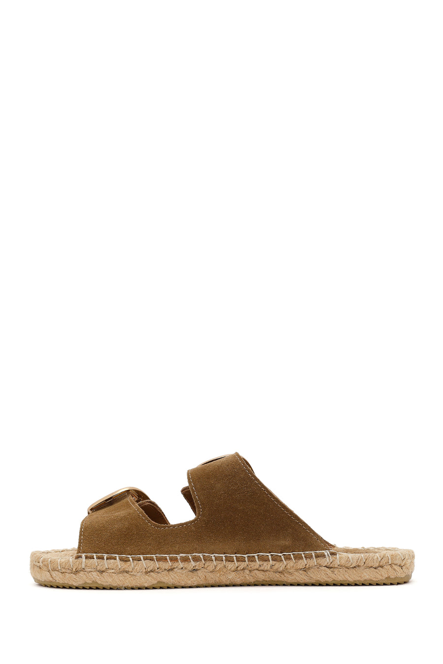Women's Brown Buckled Suede Leather Espadrille Slippers