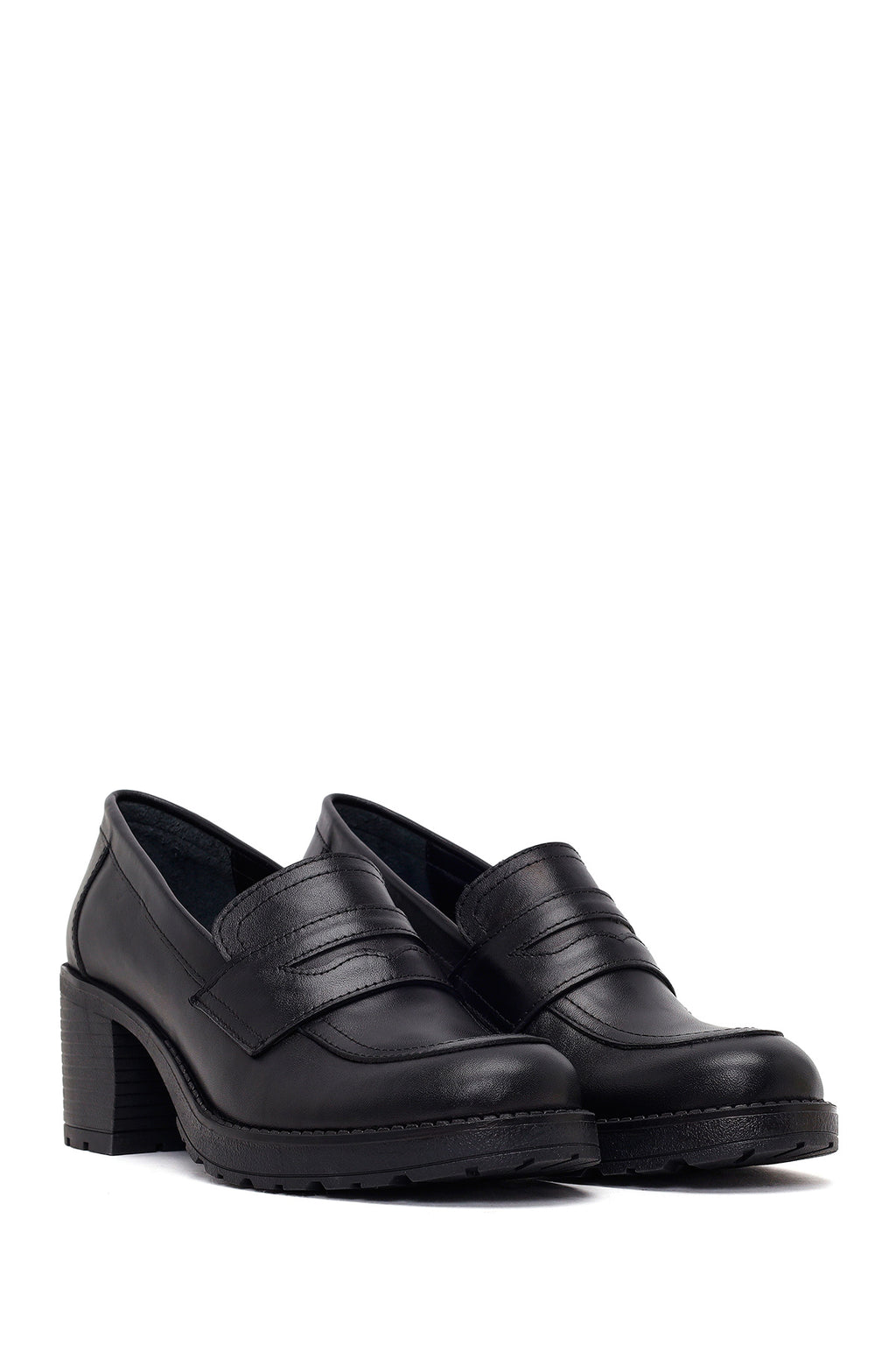 Kadın Siyah Kalın Topuklu Deri Loafer