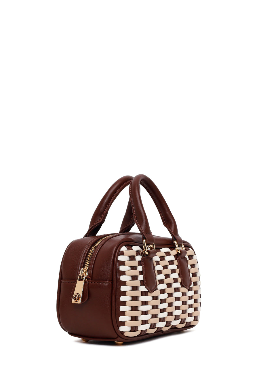 Woman Brown Long-Strap Braided Mini Shoulder Bag