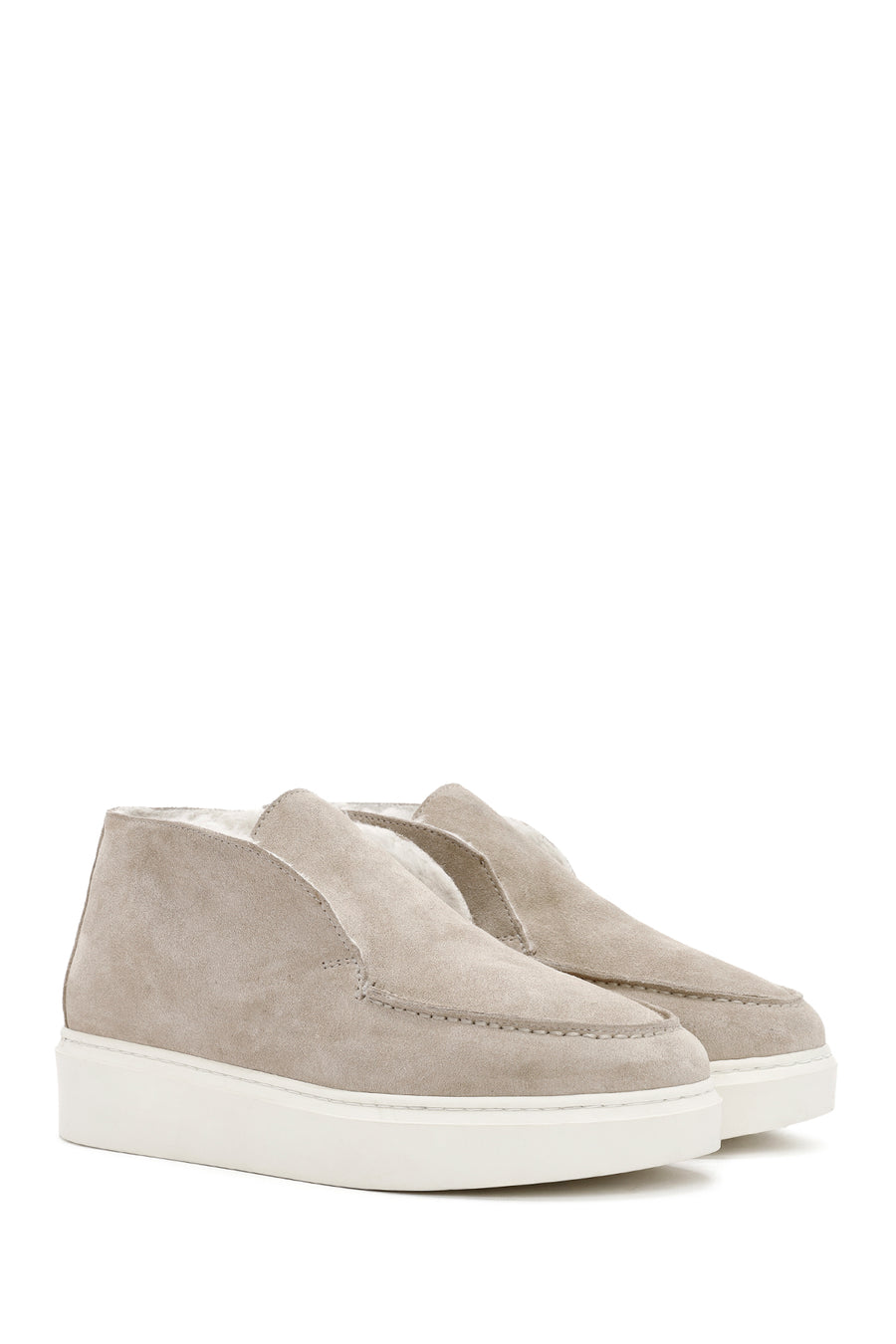 Women's Beige Thick-Soled Suede Leather Ankle Boots