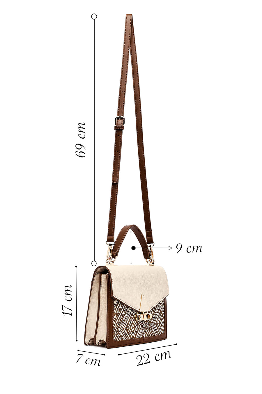 Women's Beige Long Strap Patterned Handbag