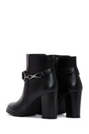 Women's Black Zippered Buckle Heeled Boots | Derimod