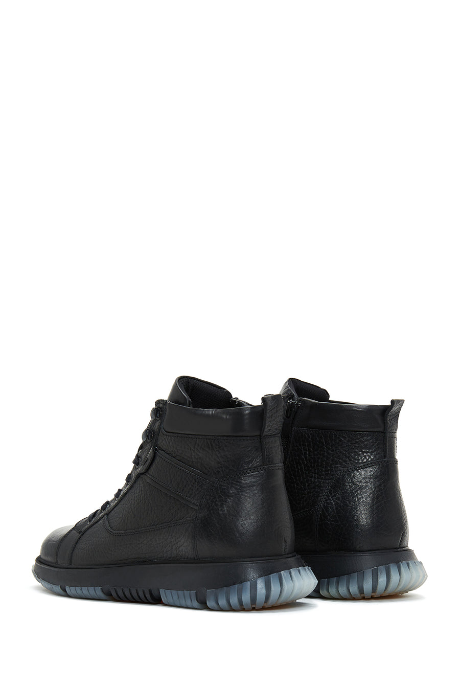 Men's Black Leather Zippered Casual Boots