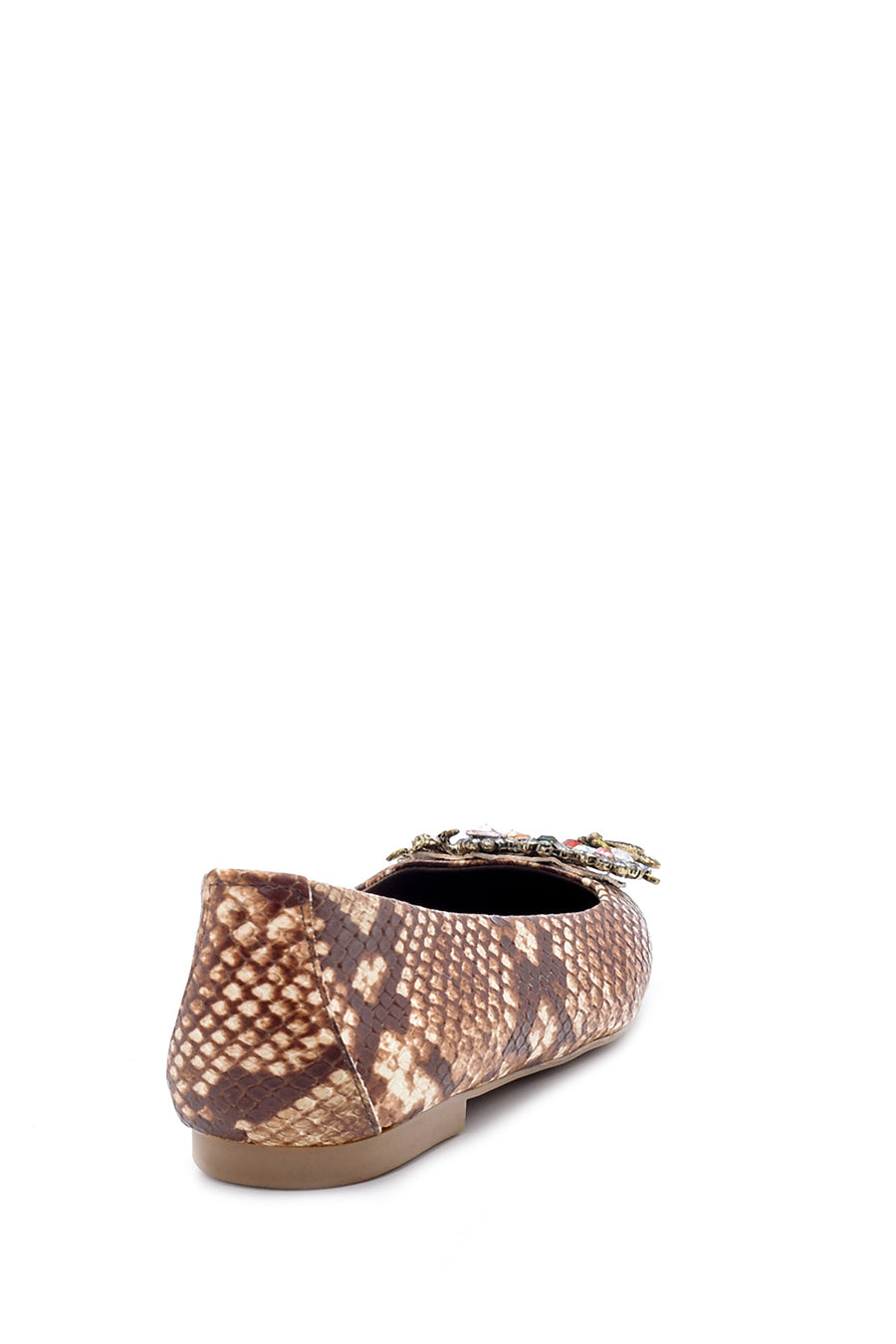 Women's Leather Snakeskin Patterned Stone Ballerinas