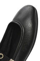 Women's Black Buckle Leather Ballerinas | Derimod