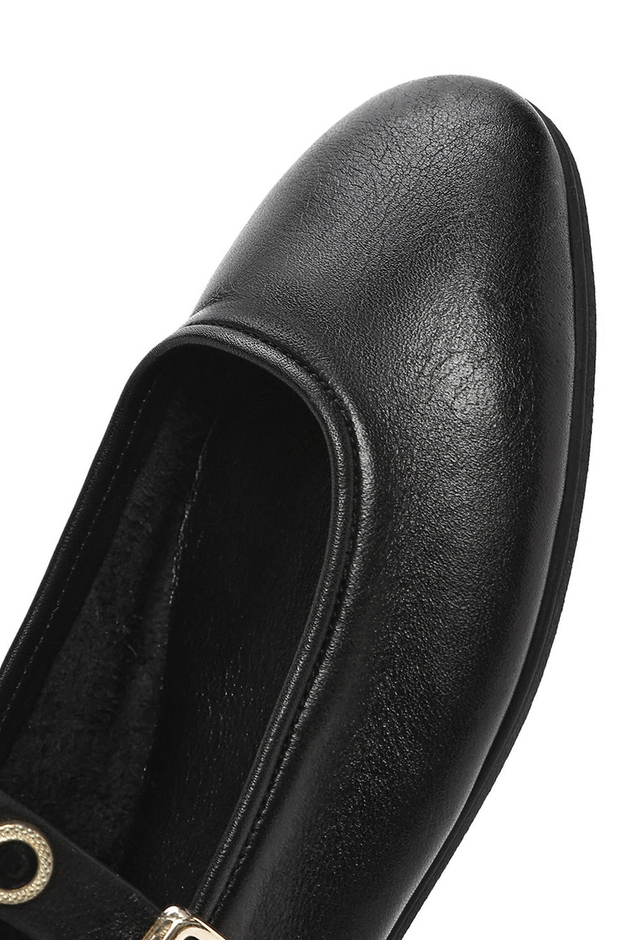 Women's Black Buckle Leather Ballerinas