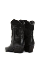 Women's Black Leather Heeled Cowboy Western Boots | Derimod