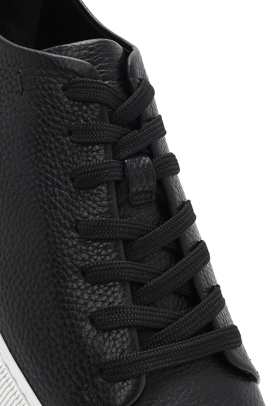 Erkek Siyah Bağcıklı Deri Sneaker