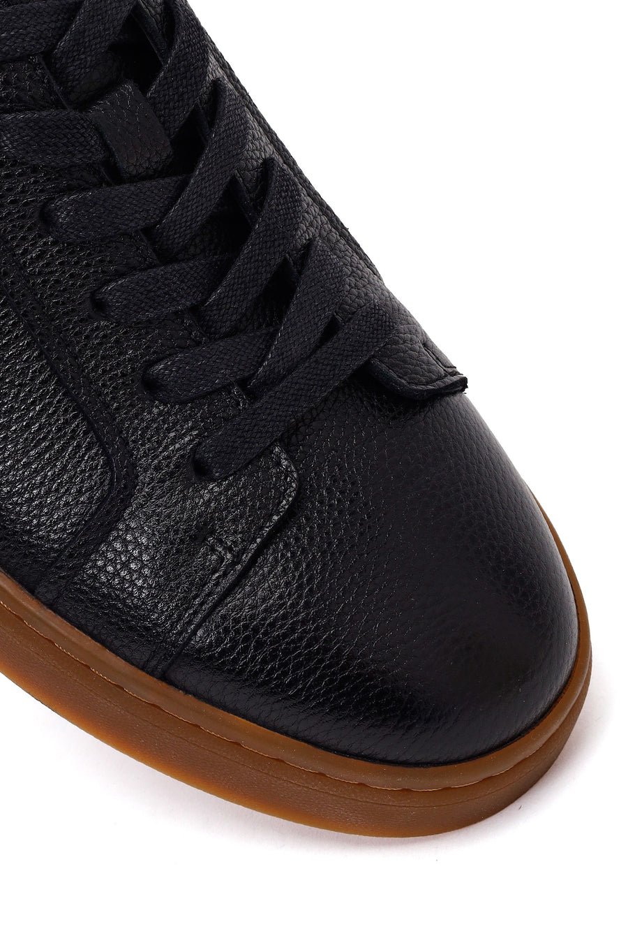 Erkek Siyah Bağcıklı Deri Sneaker