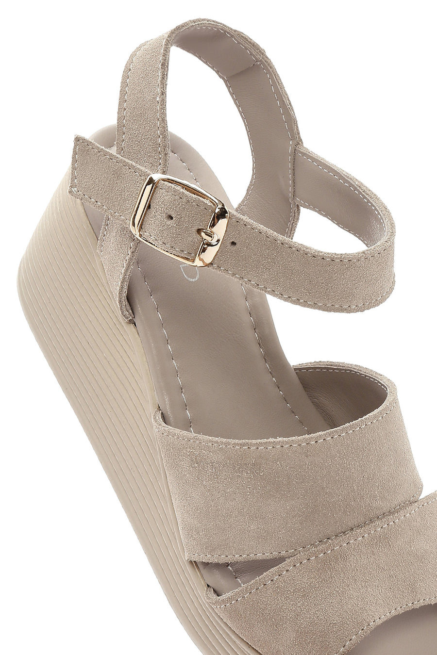 Women's Grey Wedge Heeled Suede Leather Sandals