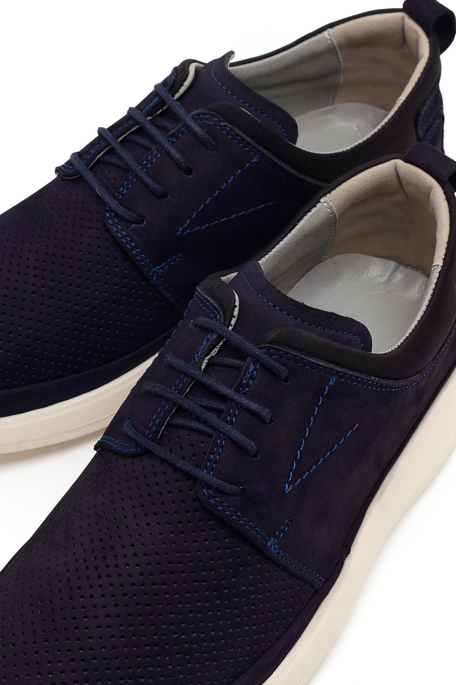 Men's Navy Blue Lace-Up Chunky Sole Nubuck Leather Casual Shoes