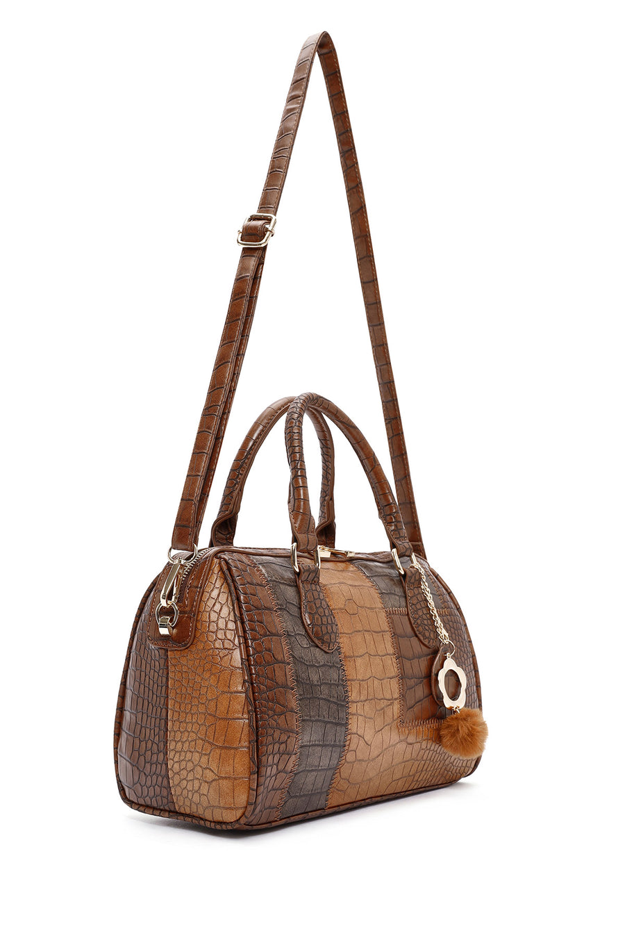 Women's Tan Long Strap Handbag with Accessory Detail