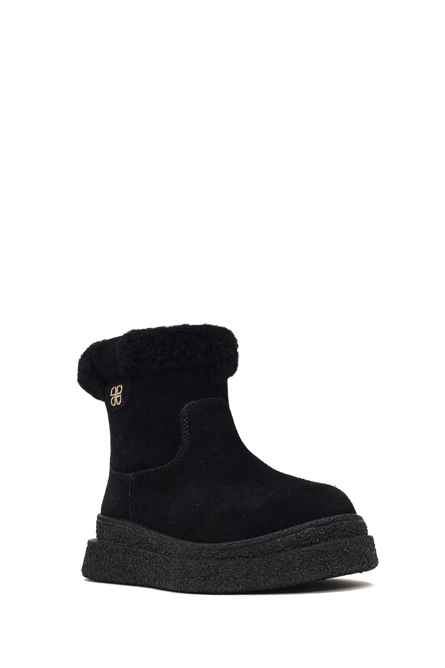 Woman Black Zip Closure Thick-Soled Suede Teddy Boots