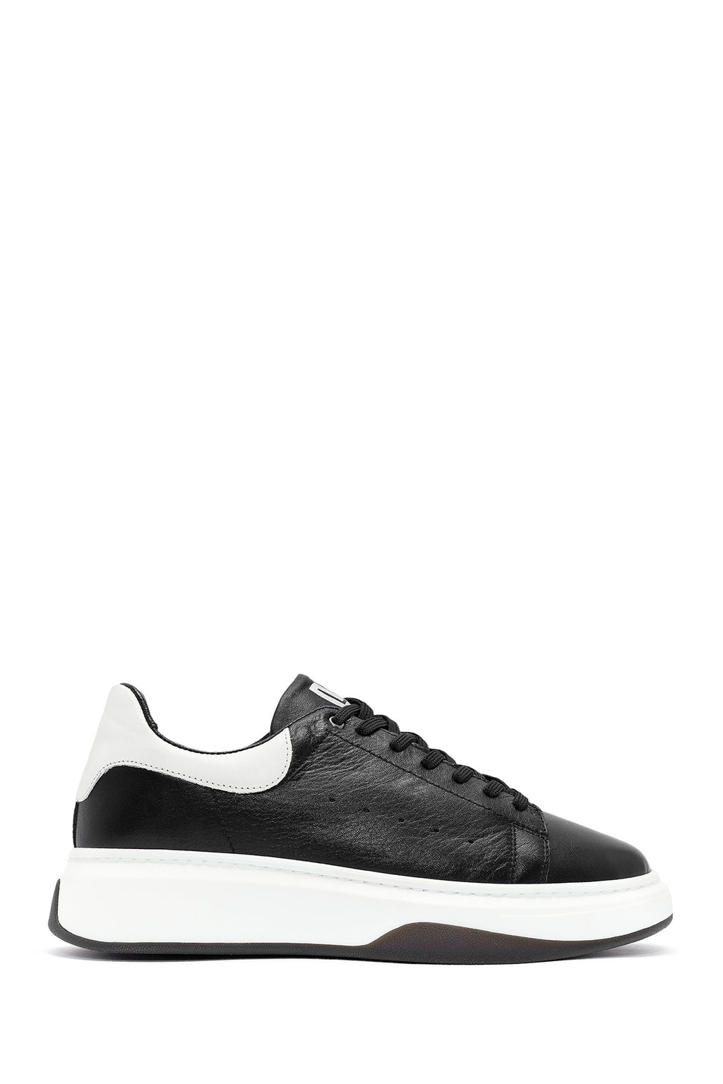 Erkek Siyah Bağcıklı Deri Sneaker