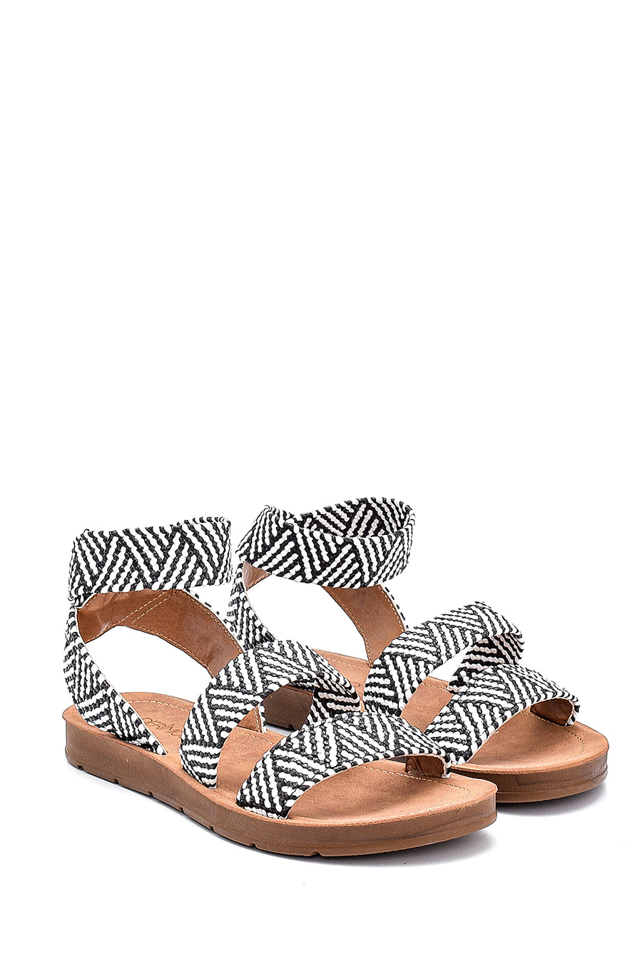 Women's Black Patterned Flat Sandals