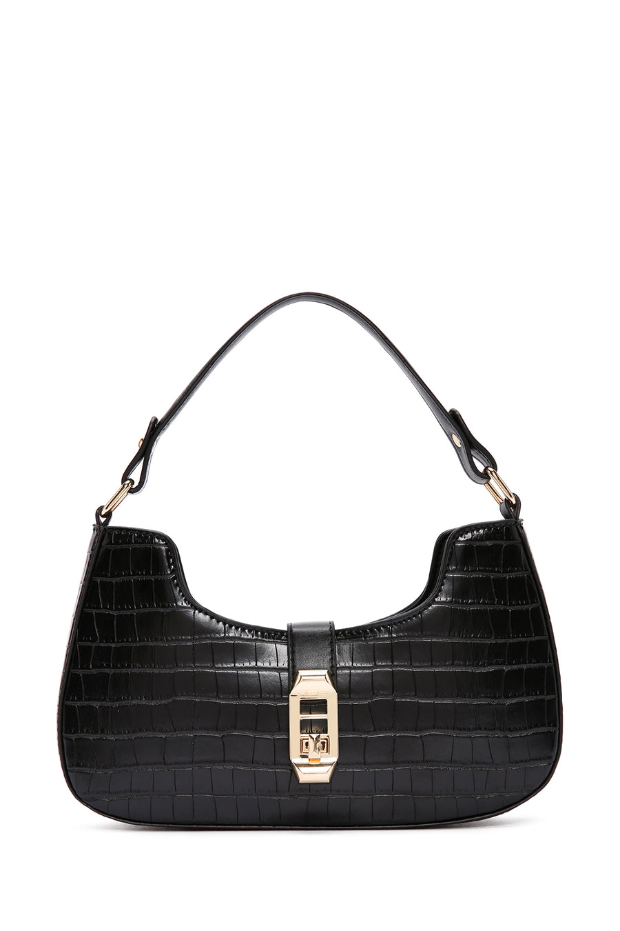 Women's Black Long Strap Crocodile Handbag