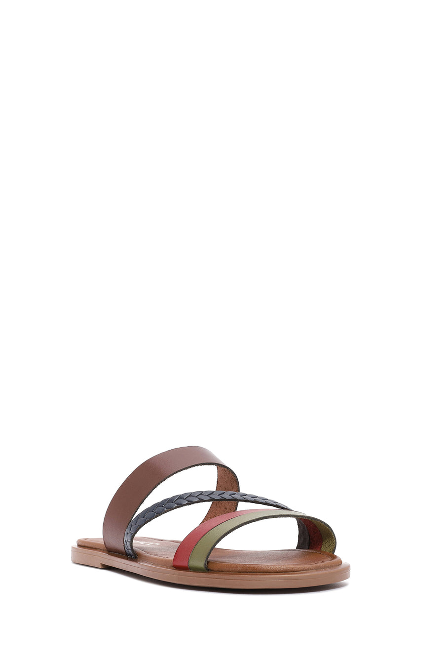 Women's Multicolored Knitted Detailed Leather Slippers