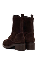 Woman Brown Zip Closure Lace-Up Chunky Heeled Suede Combat Boots | Derimod