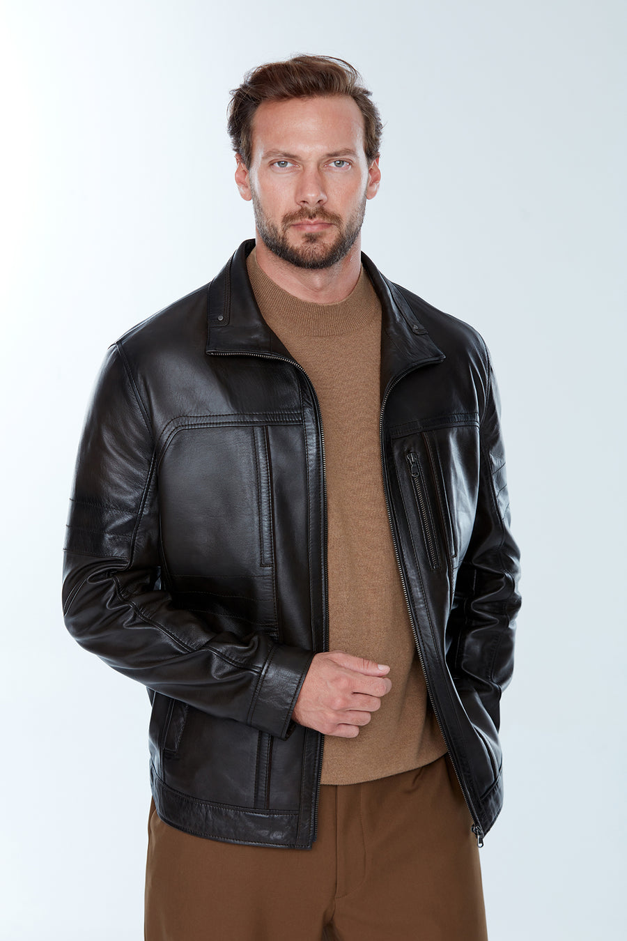 Bruno (Plus) Men's Black Leather Coat 21WGE64241M | Derimod