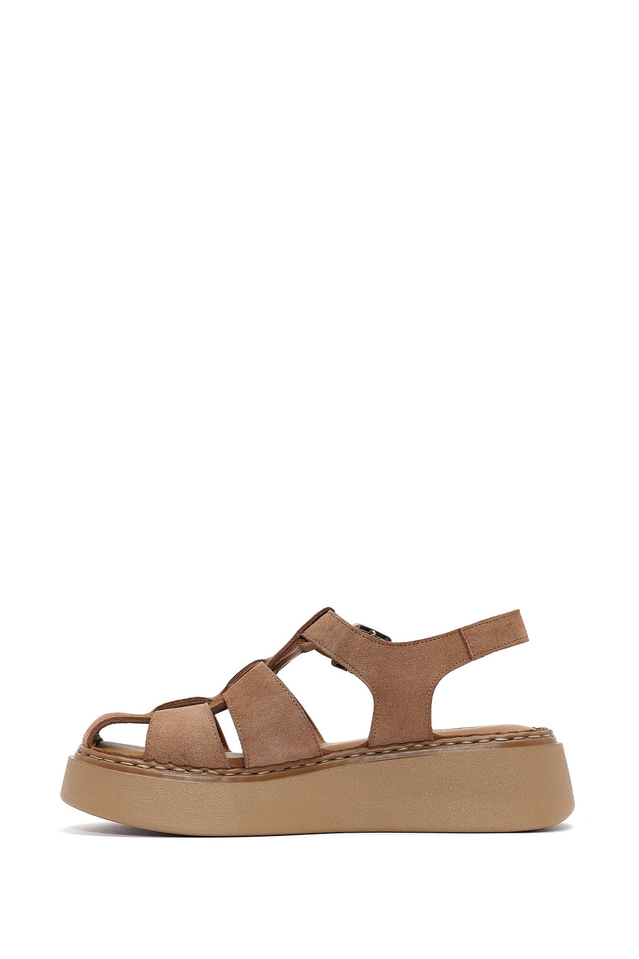 Women's Dark Powder Pink Ankle Buckle Chunky Sole Suede Leather Comfort Sandals