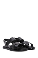 Men's Black Leather Printed Sandals | Derimod