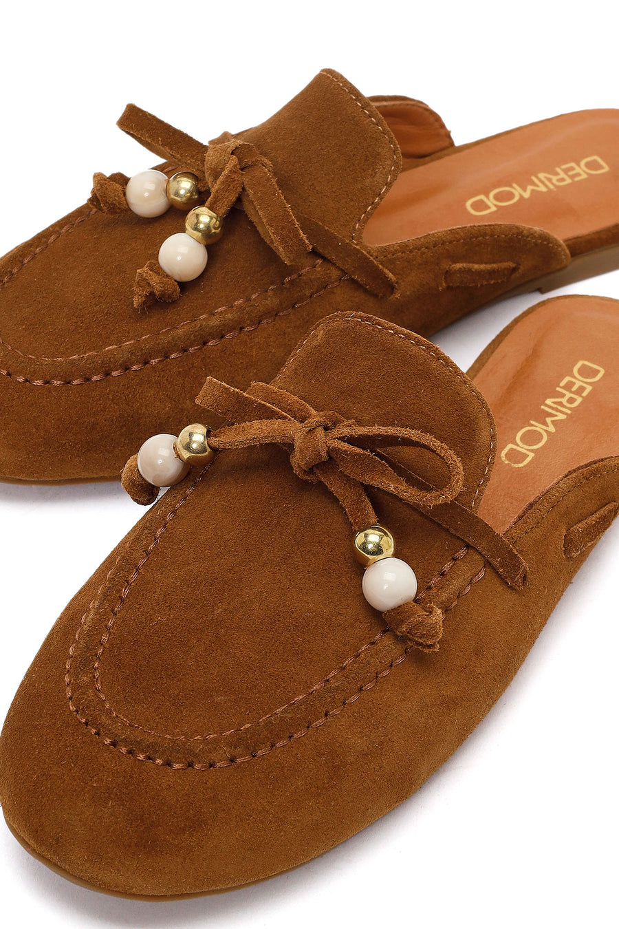 Women's Tan Tassel Suede Leather Slippers