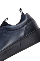 Men's Navy Blue Leather Thick Soled Sneaker | Derimod