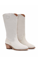 Women's Beige Suede Leather Heeled Cowboy Boots | Derimod