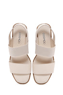 Women's Beige Wedge Heeled Leather Sandals | Derimod