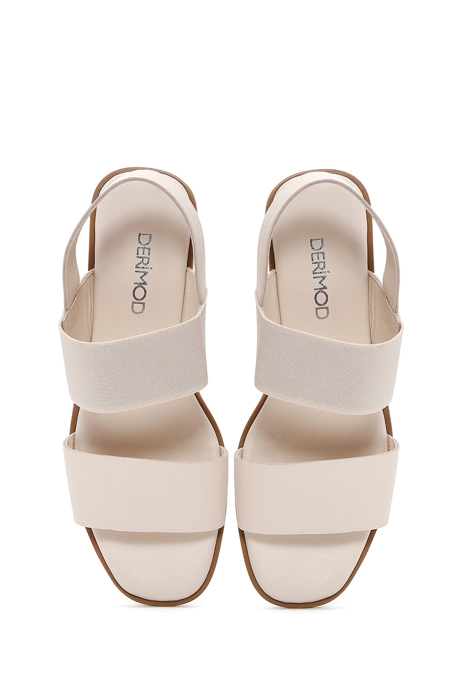 Women's Beige Wedge Heeled Leather Sandals