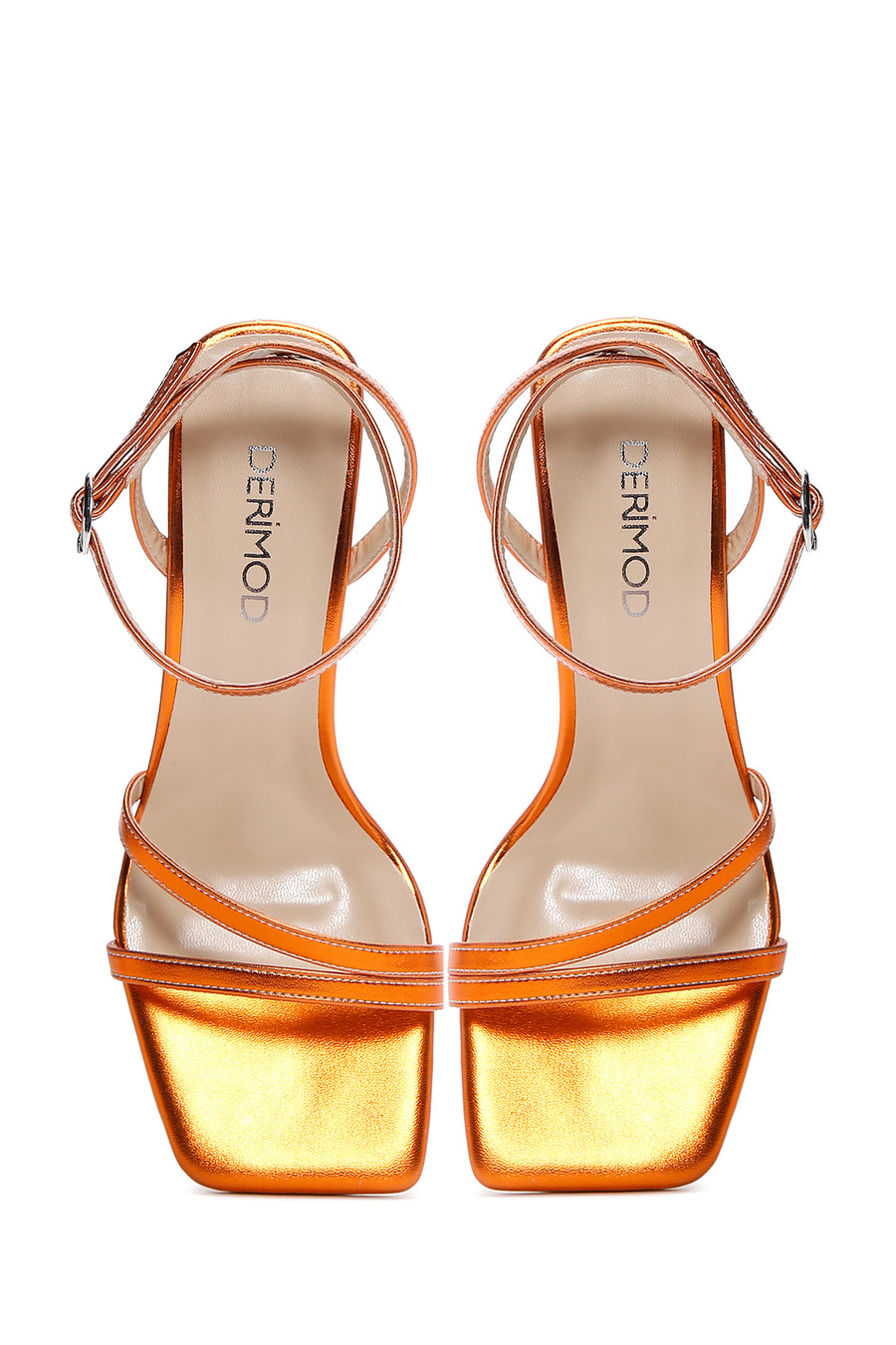 Women's Orange Ankle Strap Heel Sandals