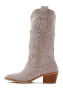 Women's Gray Suede Leather Heeled Cowboy Boots | Derimod