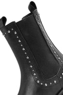 Women's Black Stone Detailed Leather Chelsea Boots | Derimod