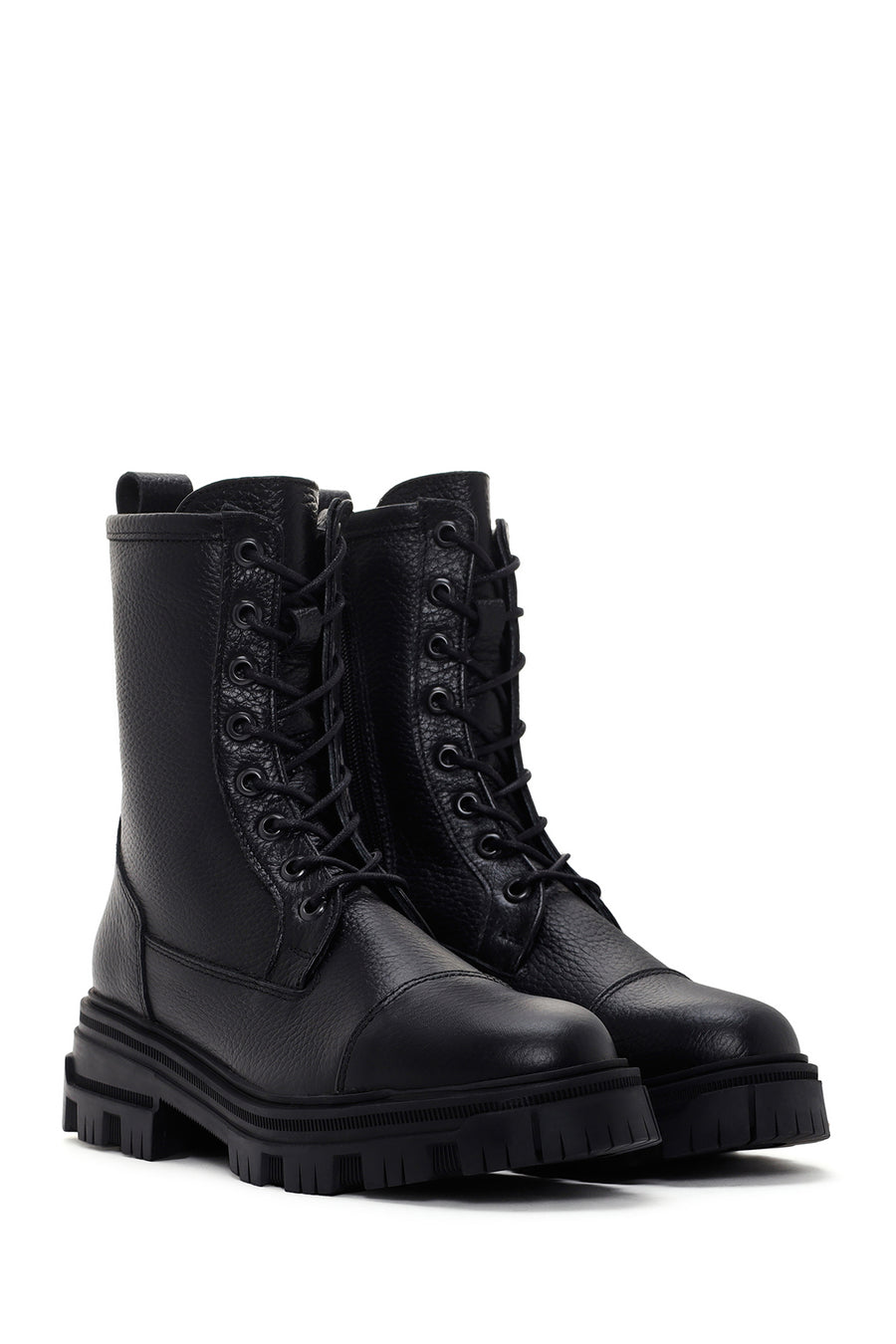Women's Black Zippered Leather Boots